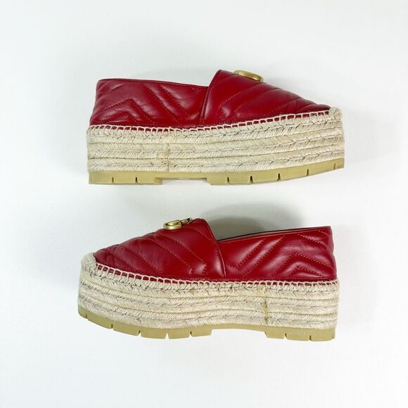 GUCCI Red Marmont Platform Espadrille 37 US 7 Matelasse Leather Quilted Flat - Picture 8 of 13